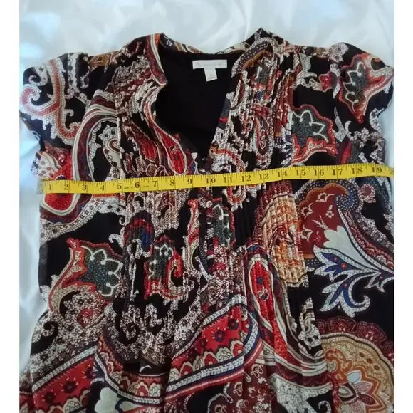 db established 1962 Paisley Tie Waist Pleated Boho Short Sleeve Dress - 14 - Picture 9 of 12